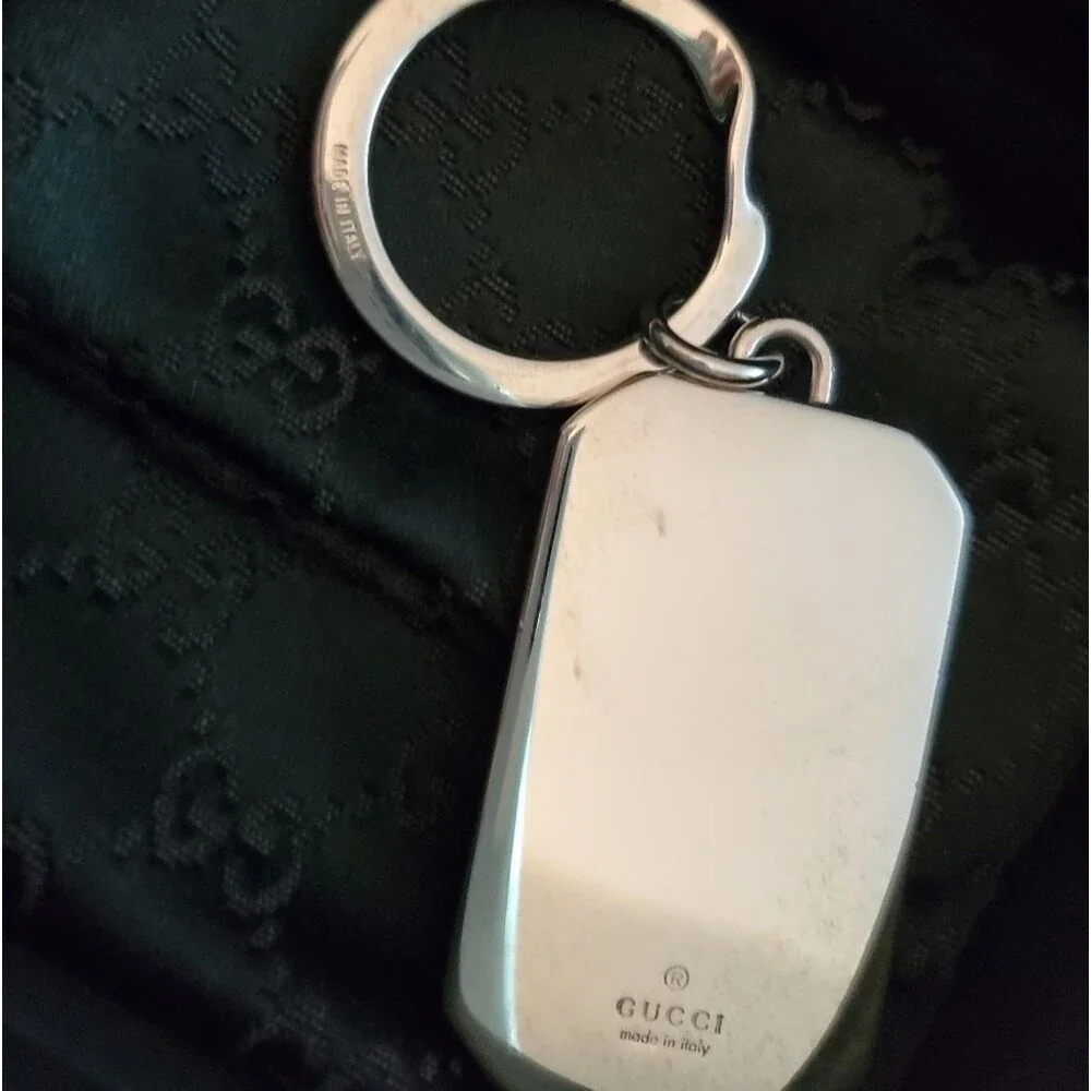 GUCCI Key Ring Shima Dark Brown Leather & Silver Metal Men's Keychain Bag Charm